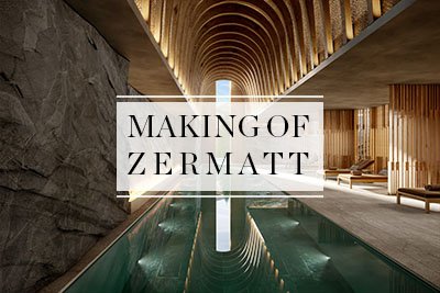 Image 3D d'une piscine luxueuse à l'intérieur d'un resort en Suisse