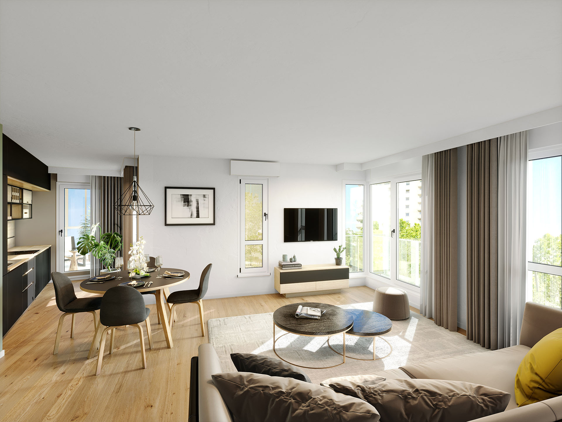 3D perspective of a modern apartment
