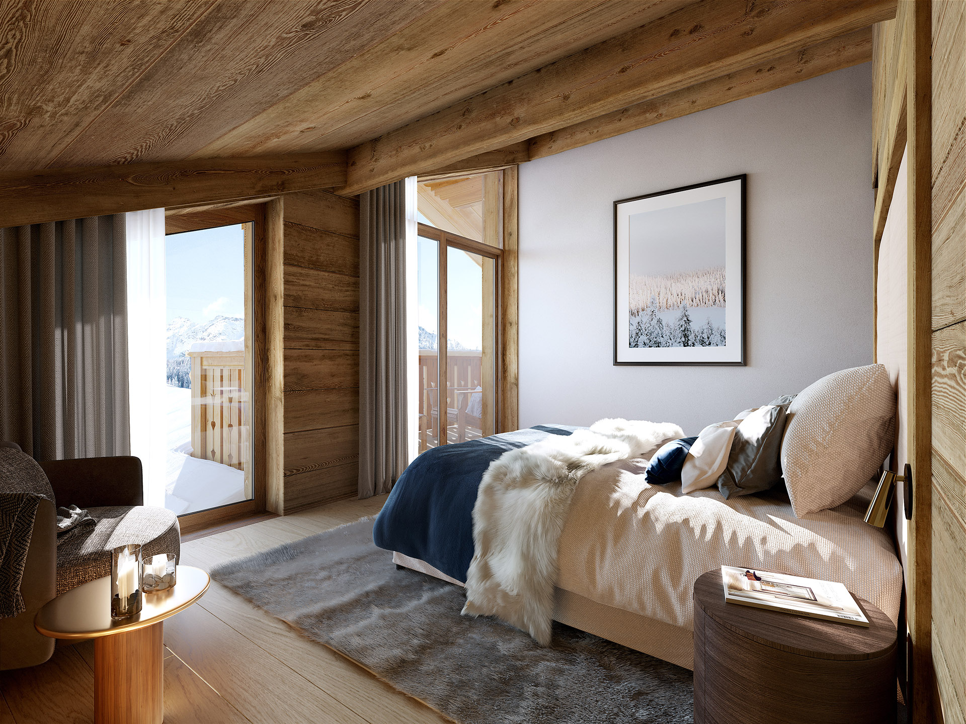 3D representation of a chalet room in Chamonix 