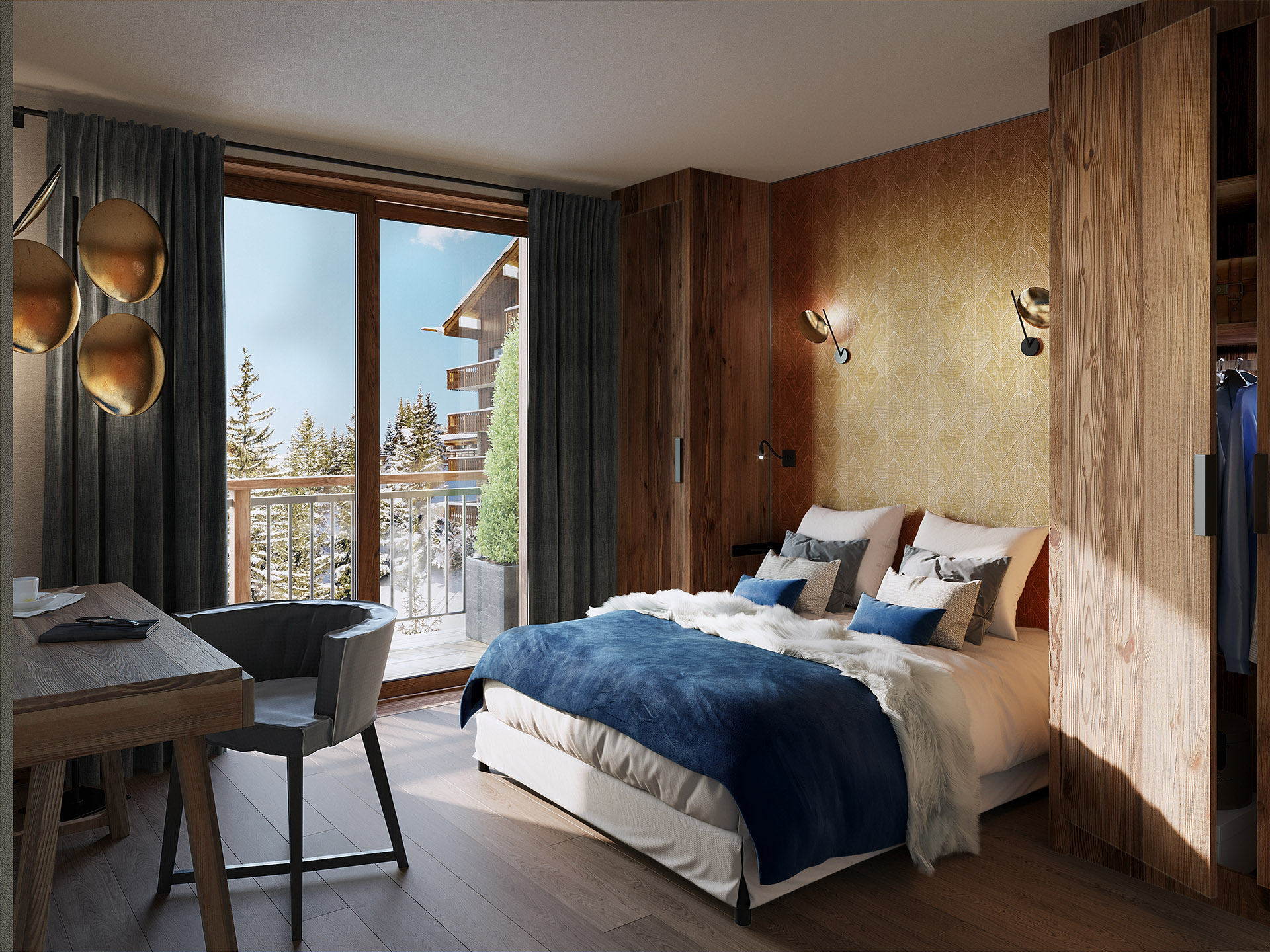 3D rendering of a room in a chalet in Chatel 