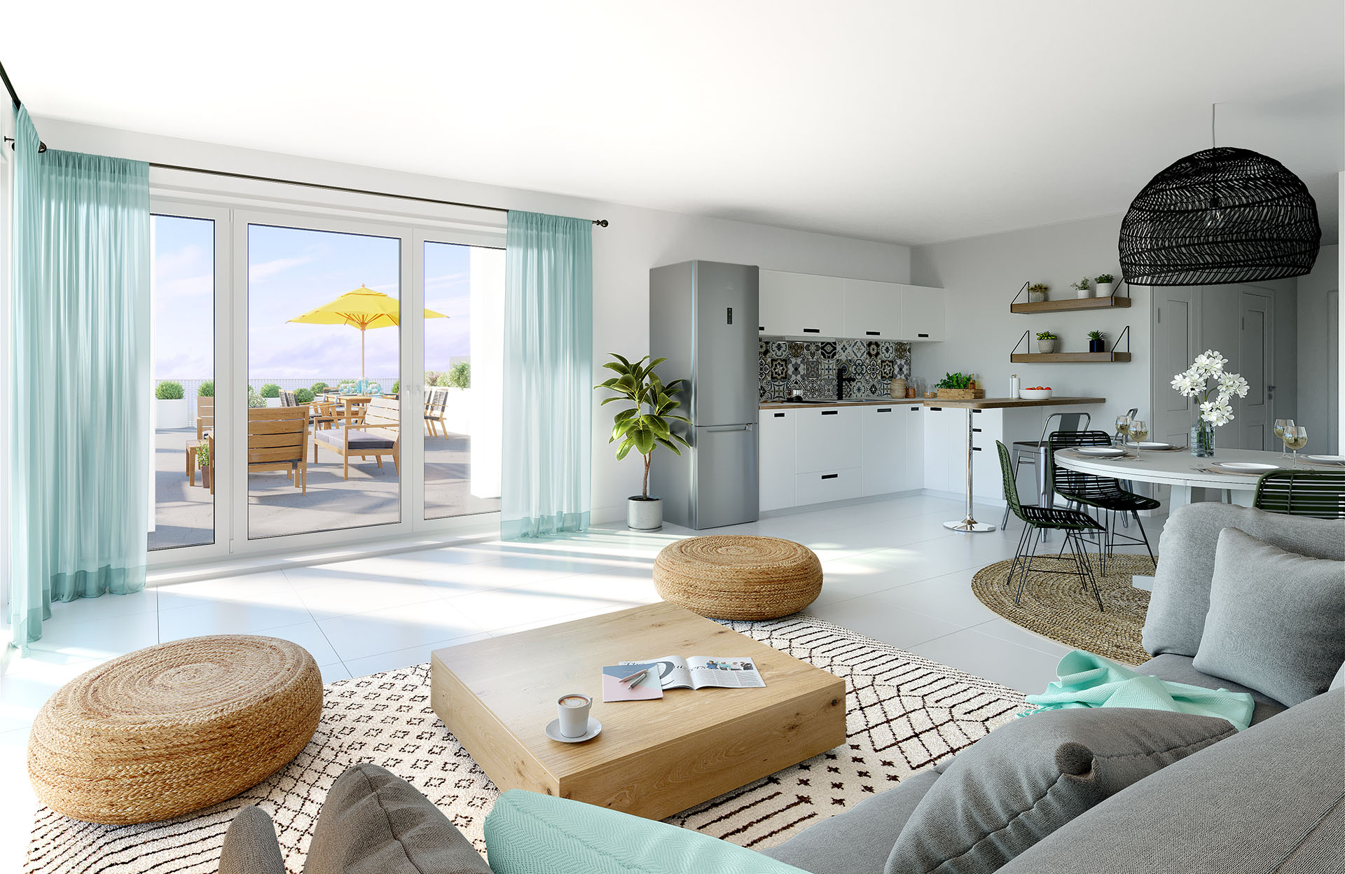 3D image of the interior of a modern apartment