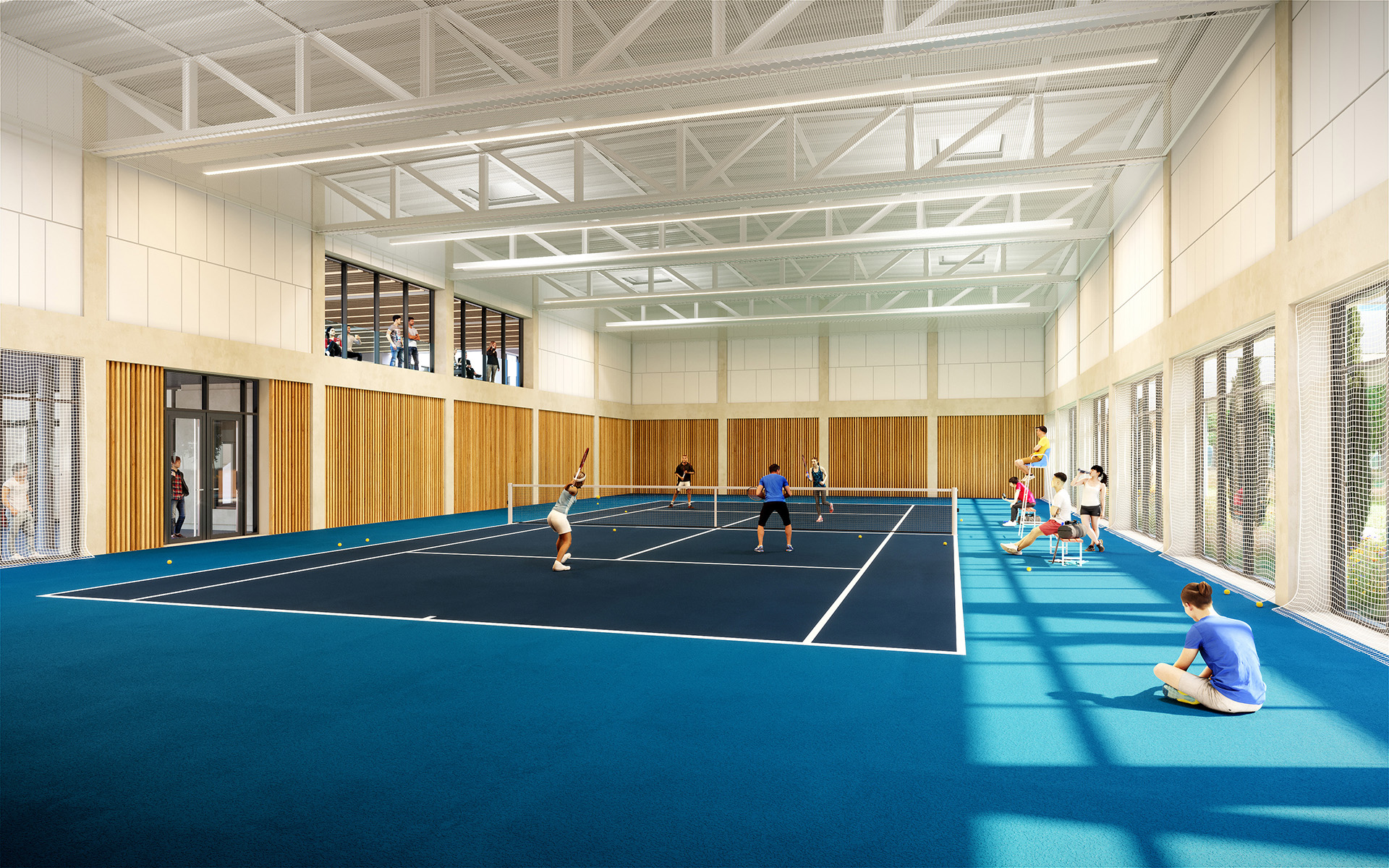 3D representation of an indoor tennis court