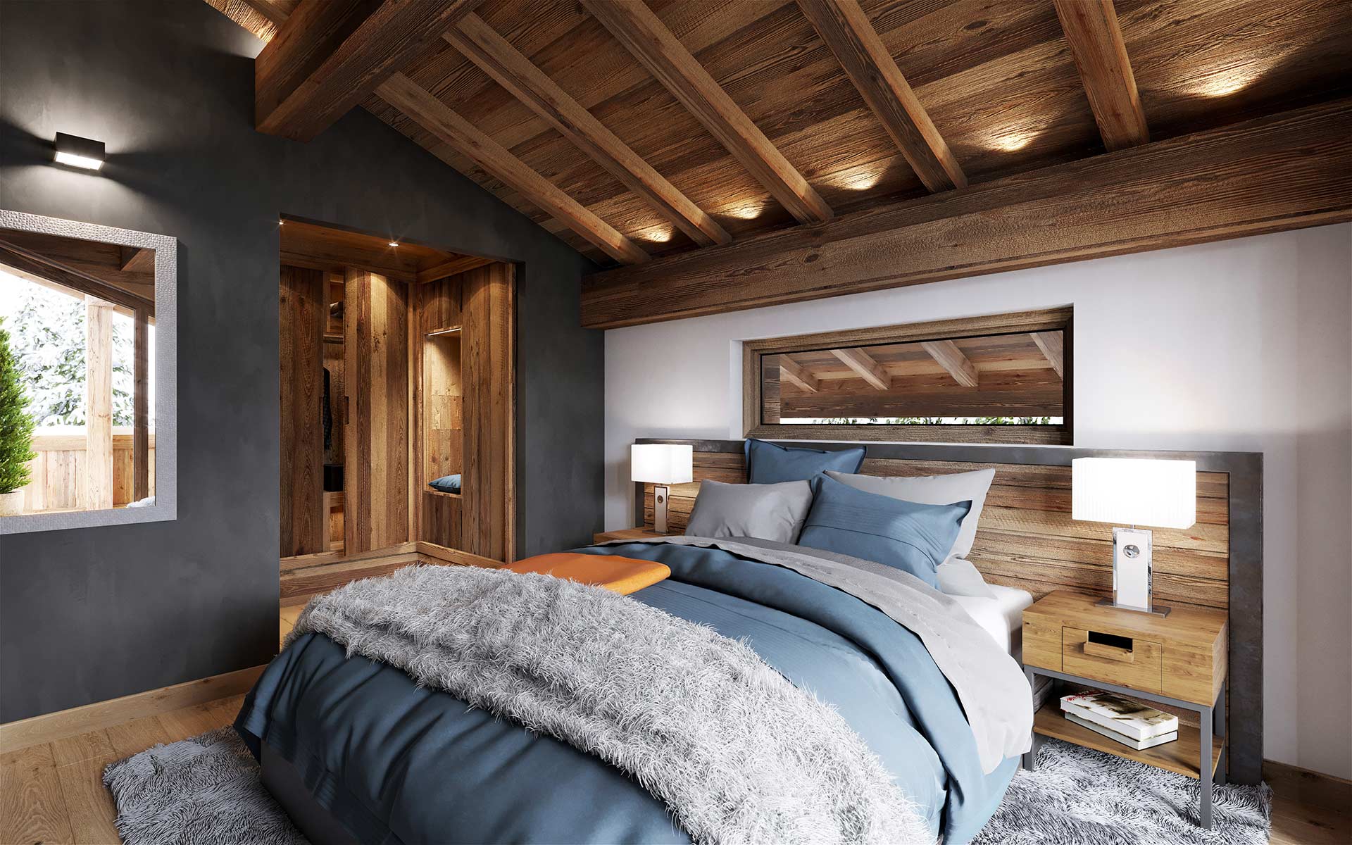3D interior render of a luxury room in a Chalet