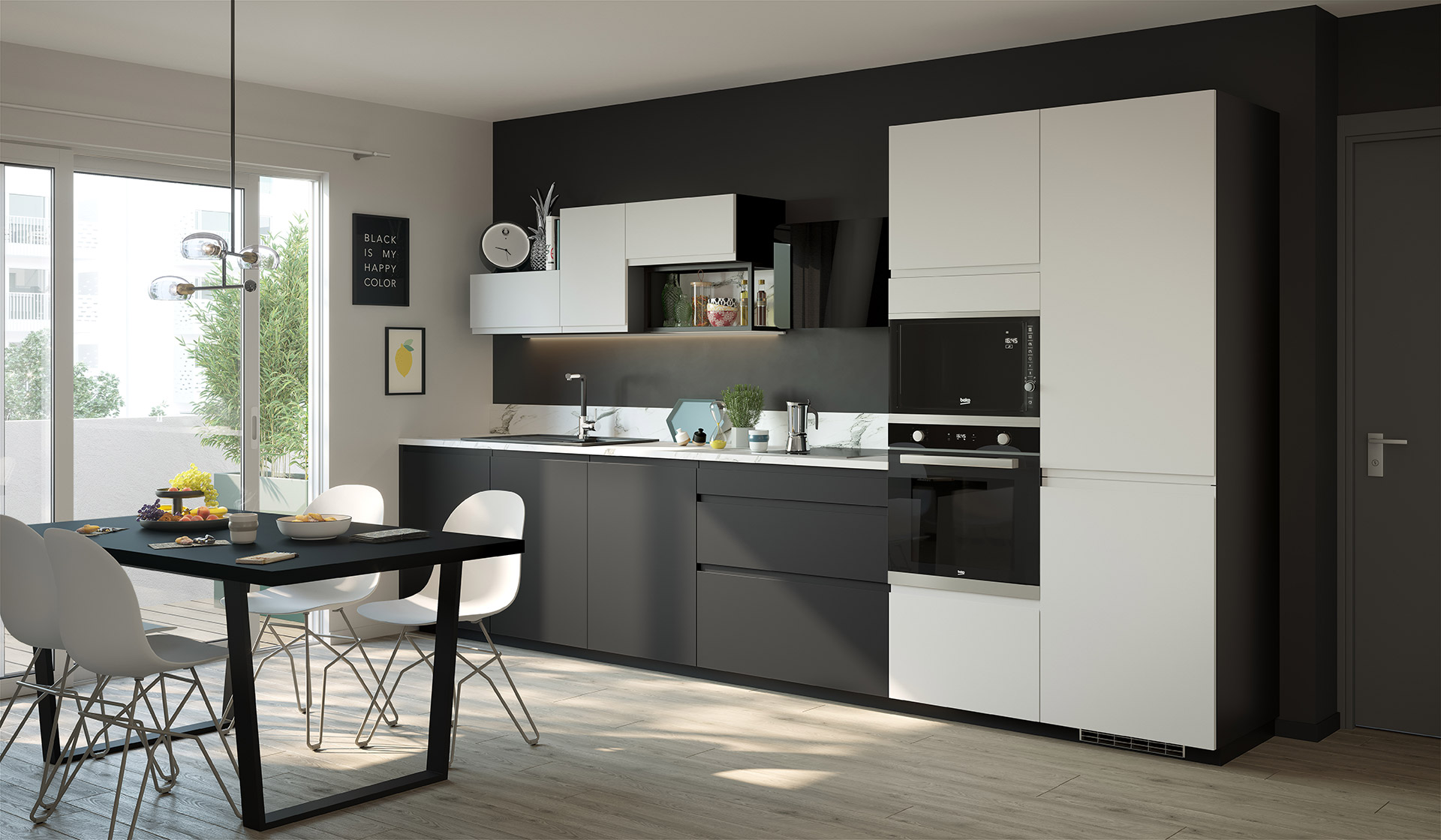 3D interior visualization of a kitchen set