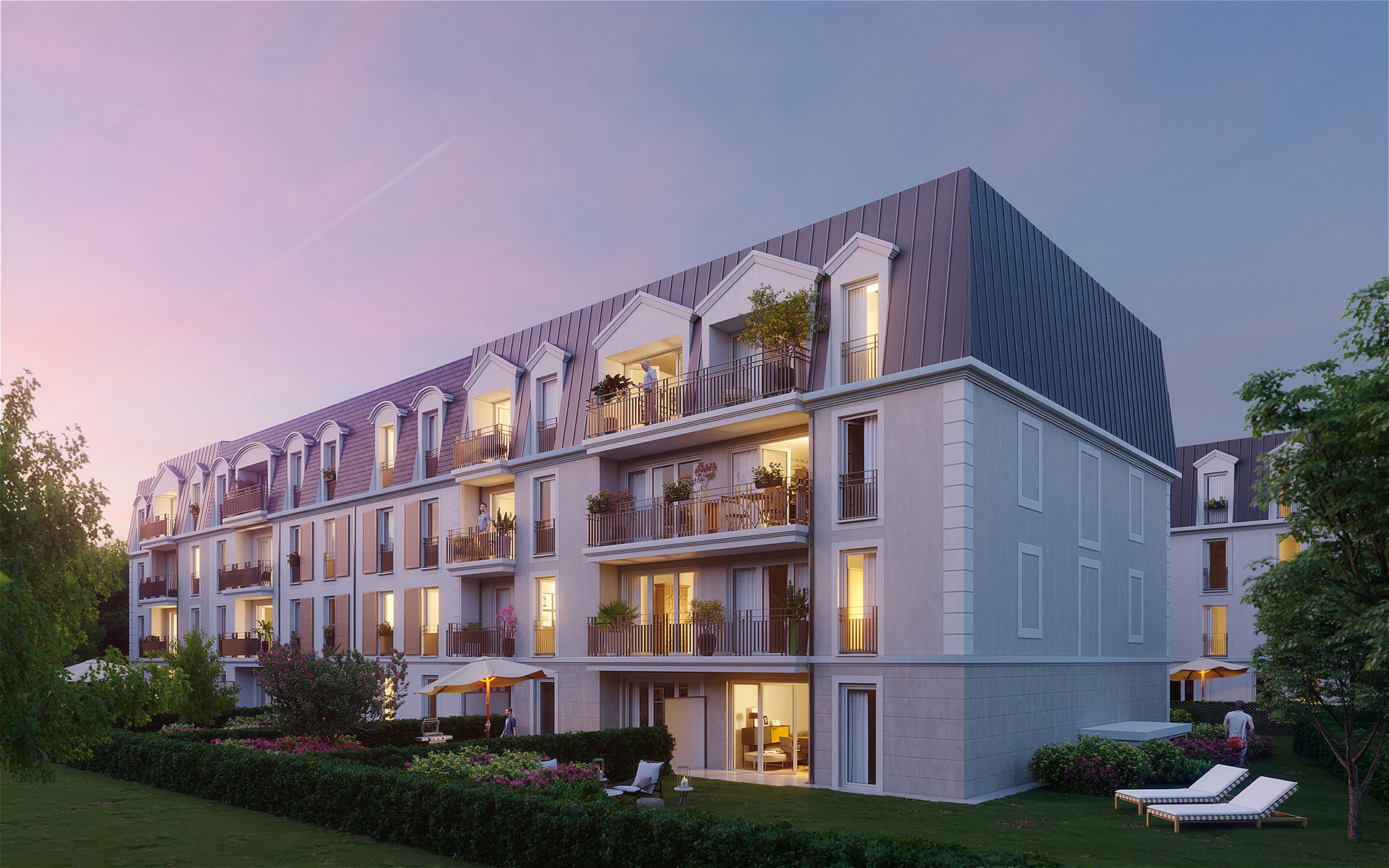 3D exterior Render of a new building in a sunset mood for its promotion