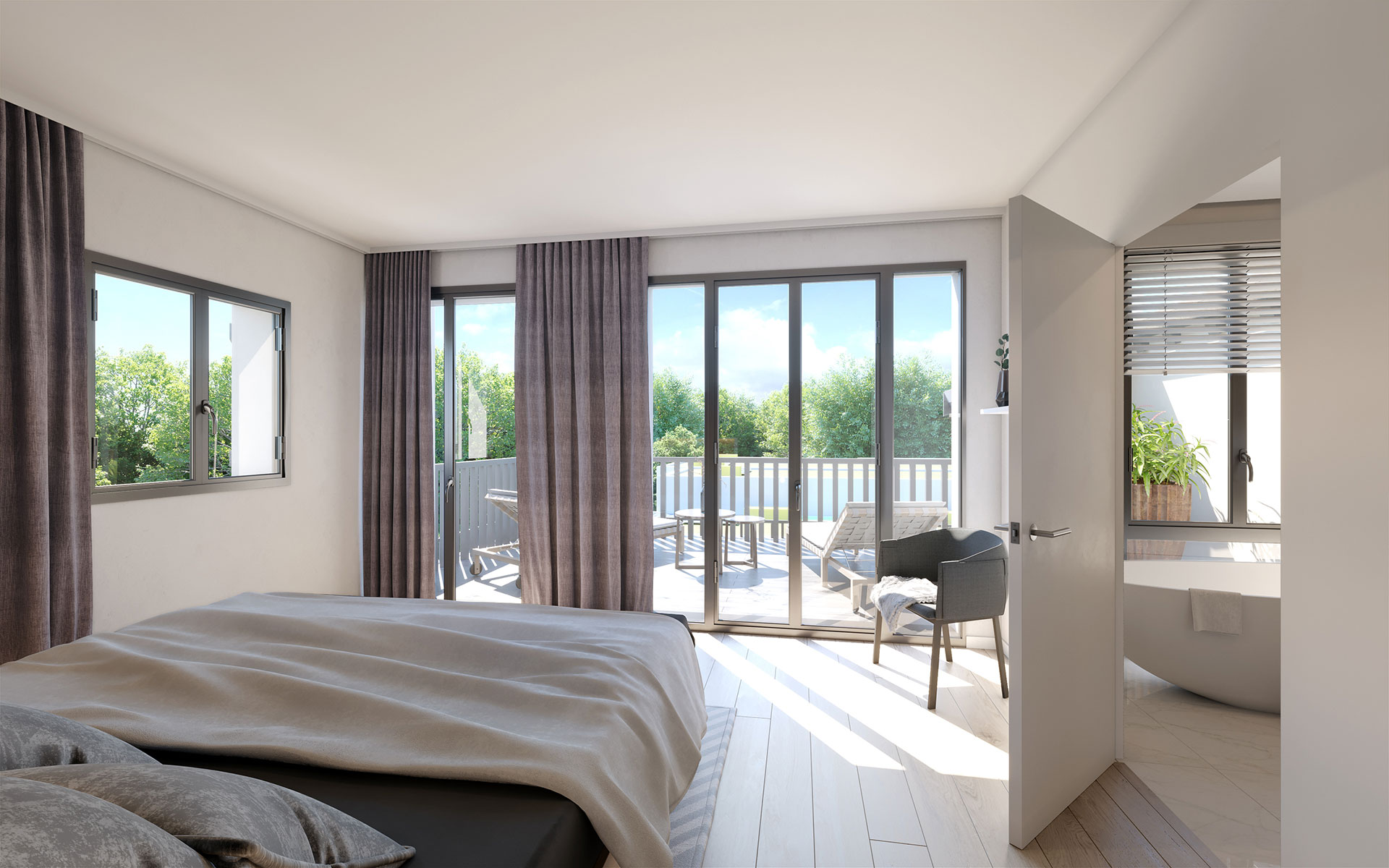 3D Image of a bedroom in a highend house by Valentinstudio