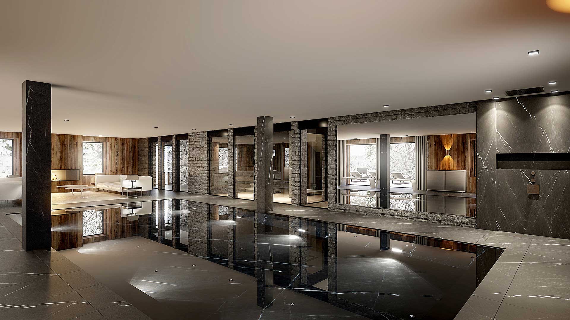 3D Photo of a pool in Chamonix, 3D architecture project.