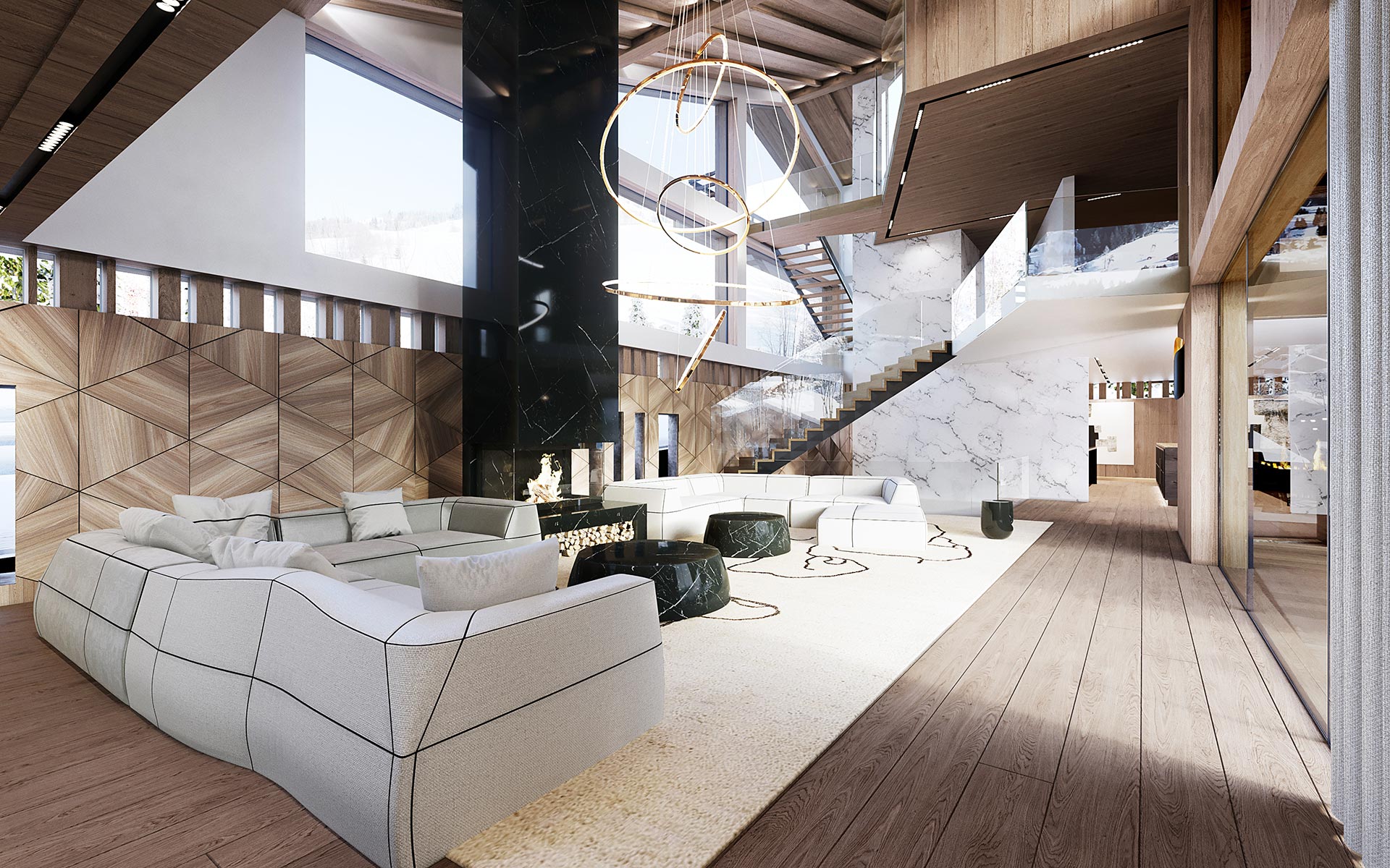3D interior Perspective of a luxury chalet