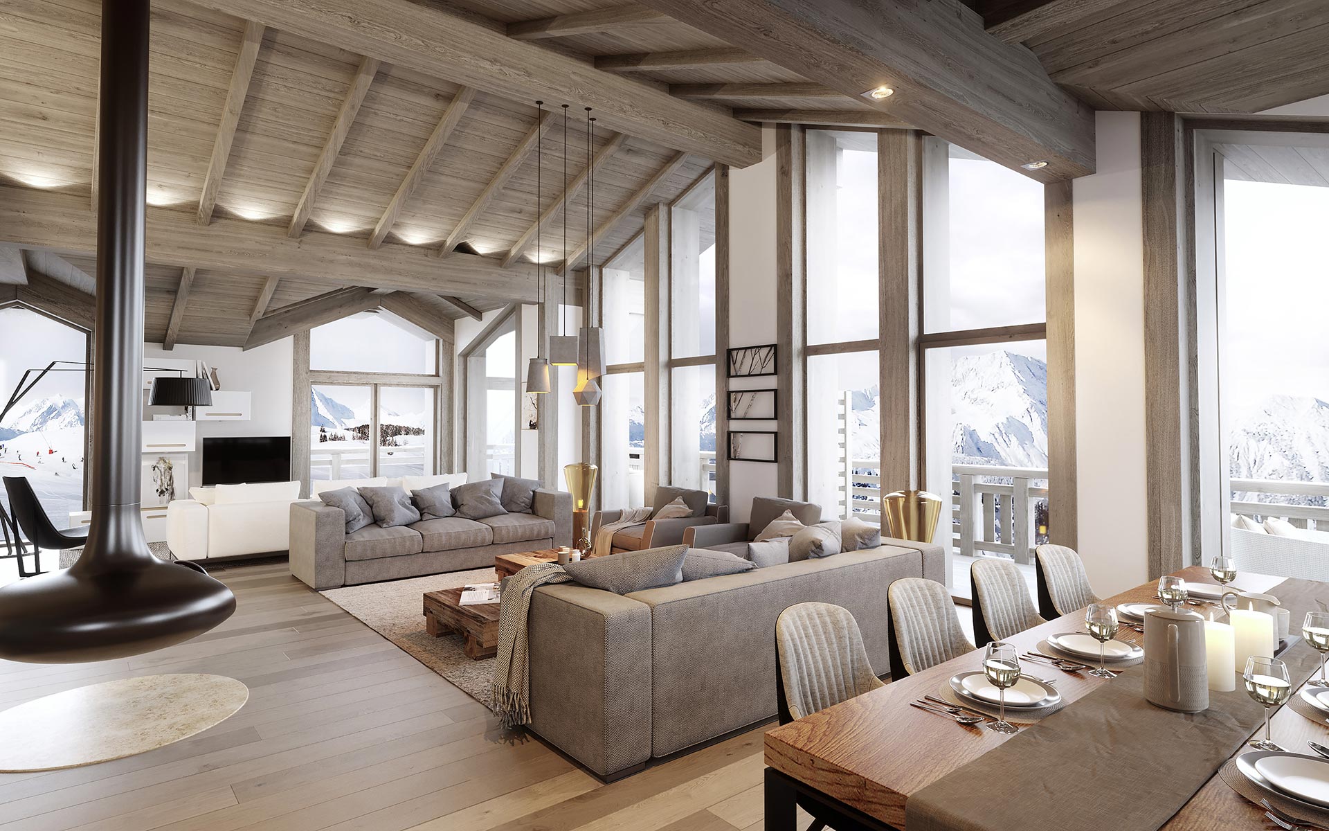 Interior perspective of a luxury chalet apartment