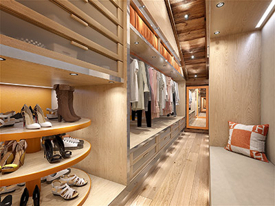3D visualization of a luxury dressing room in a chalet