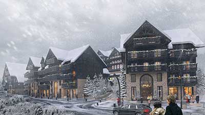Création d'un village en 3D sous la neige par Valentin Studio, Agence 3D Lyon.