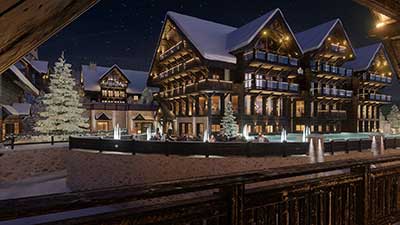 Création images photo réalistes en 3D d'une station de ski.