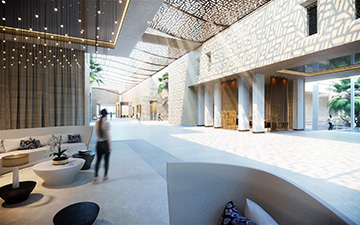 Perspective 3D d'un intérieur de palace à Cannes pour un concours d'architecture