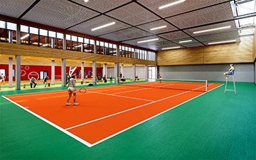 Perspective 3D d'intérieur d'une salle de tennis pour un concours