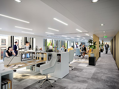 Image 3D de bureaux dans une entreprise du tertiaire