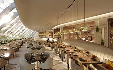 Photo d'une perspective d'un restaurant en 3D réalisée par Valentin Studio.