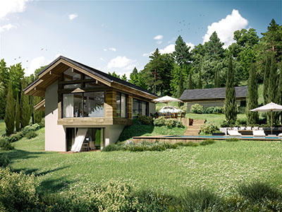 Réalisation 3D d'une villa luxueuse et moderne à la campagne
