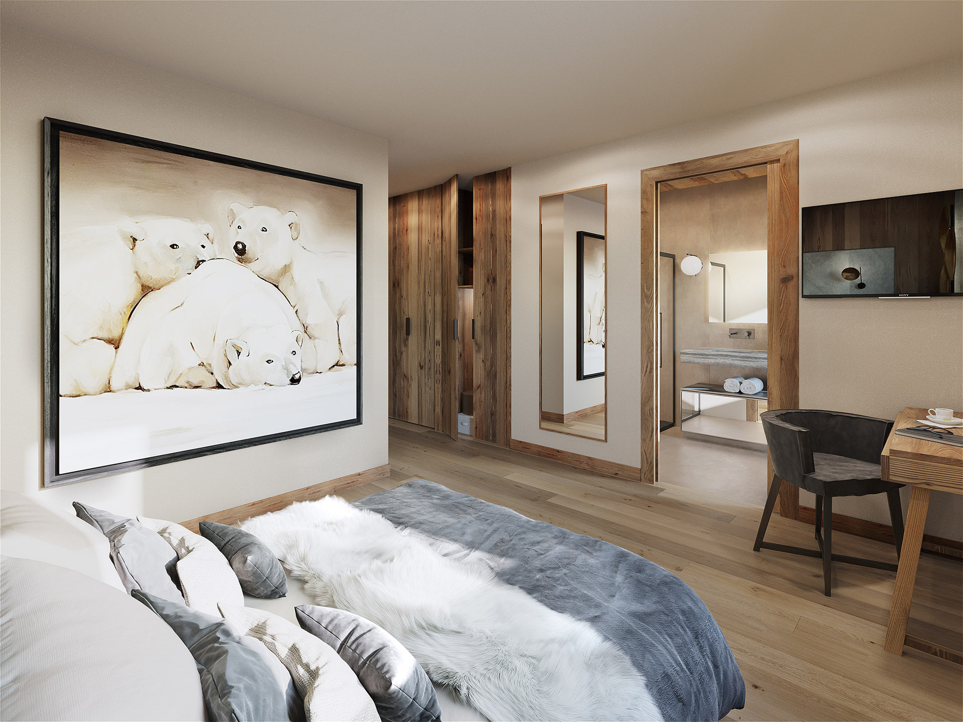 3D visualization of a room in a chalet in the Alps