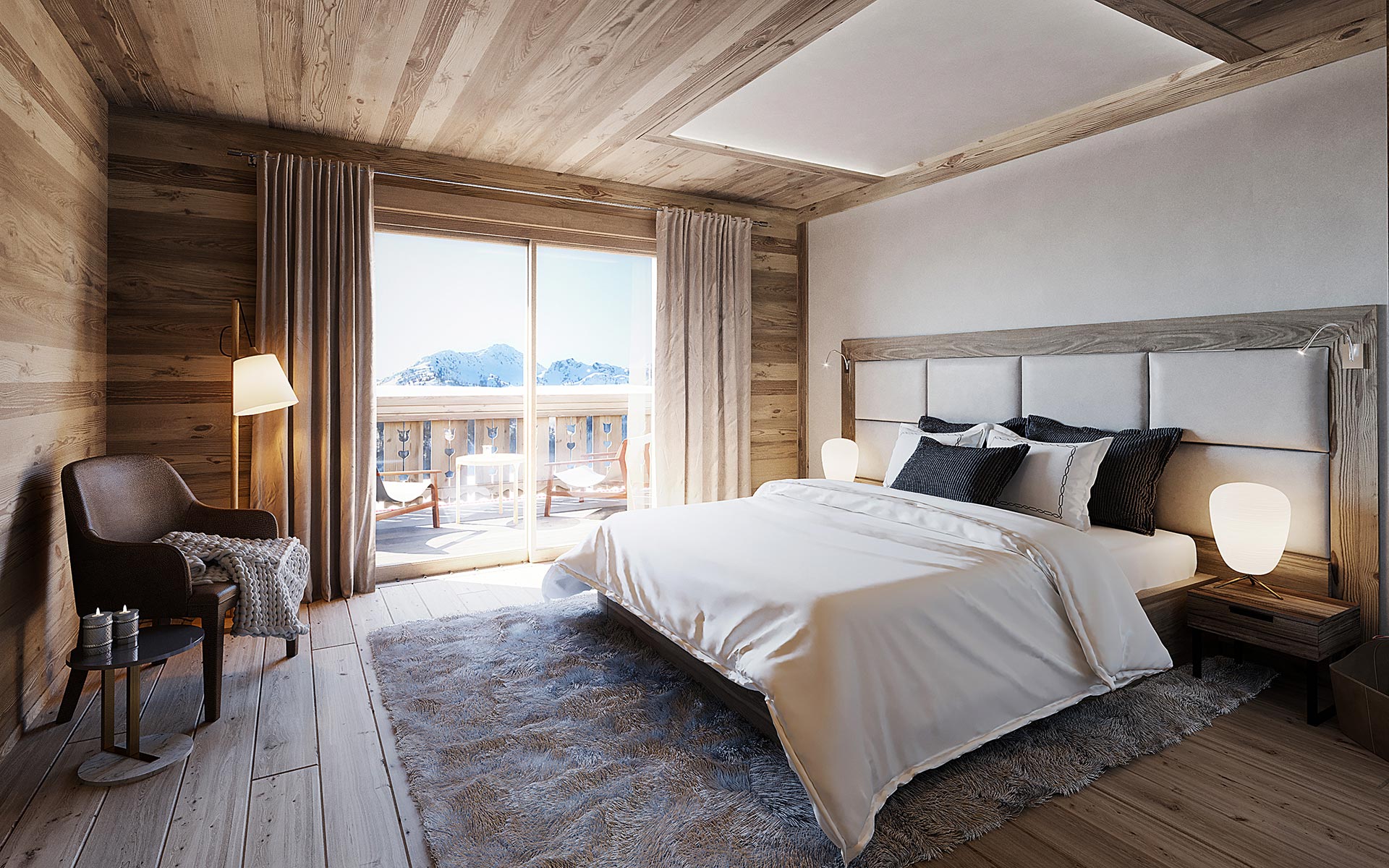 3D visualization of a chalet bedroom by Valentinstudio