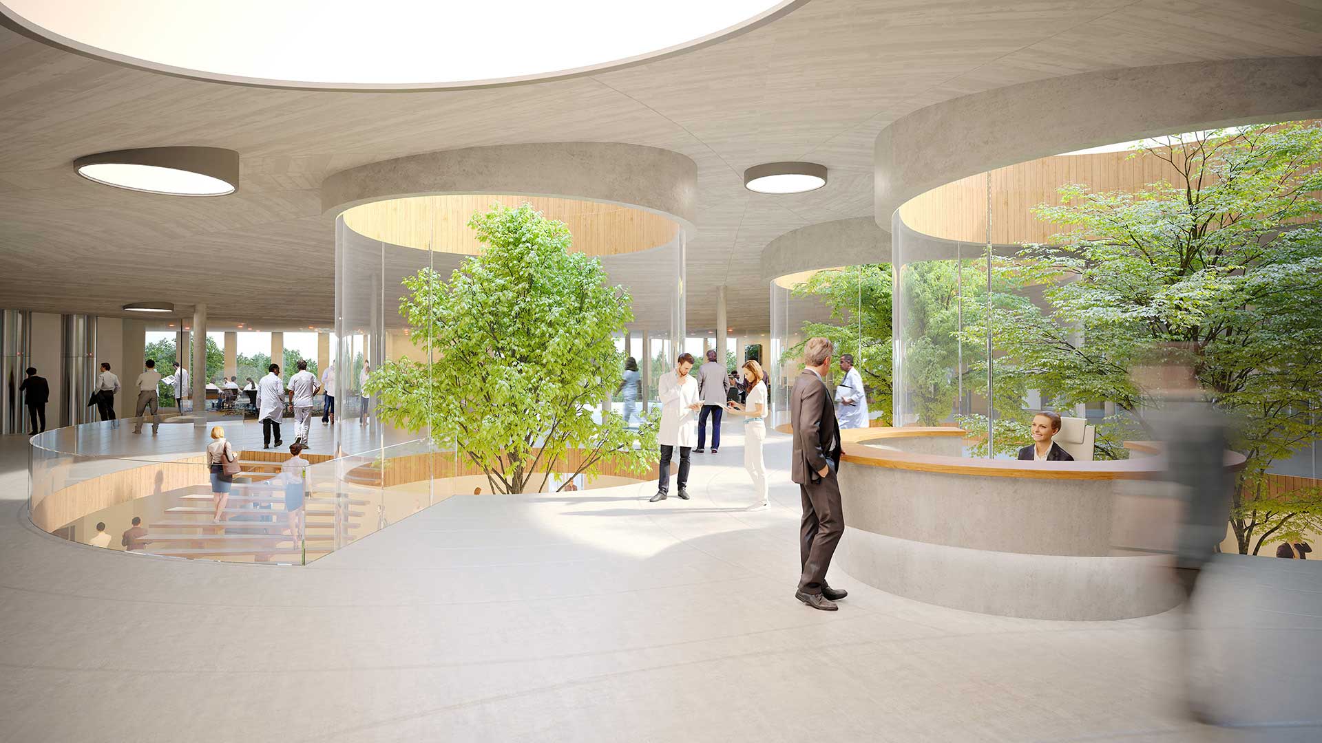 Perspective en image de synthèse d'un hall pour un concours d'architecture