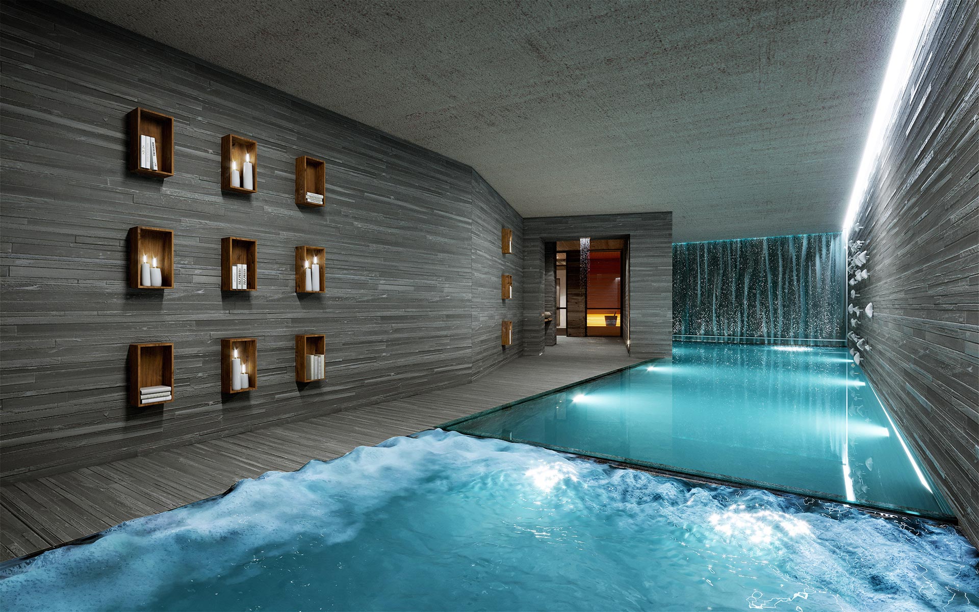 3D perspective of a pool in a luxury chalet in Courchevel