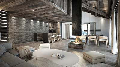 Création d'images fixes 3D d'appartement de luxe pour la promotion immobilière du bien.