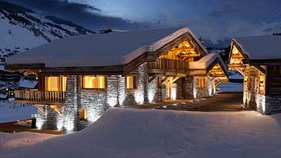 Creation of a 3D rendering of a luxurious chalet, marketing ad tool