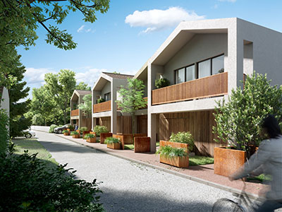 3D representation of modern terraced houses