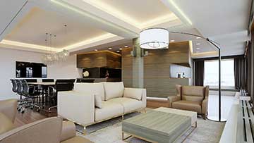 Photo of a 3D perspective of a luxurious VIP office for real estate promotion.