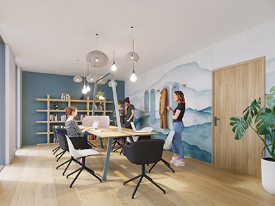 Rendu 3D d'une salle de réunion moderne et design