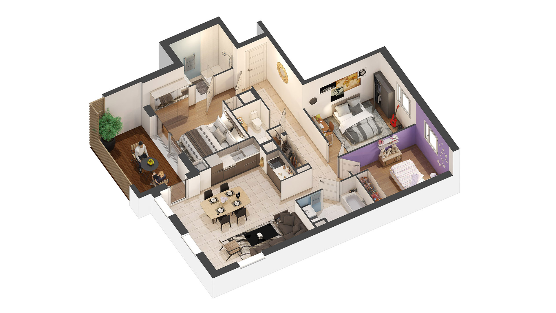 Plan d'appartement en 3D - Architecte 3D